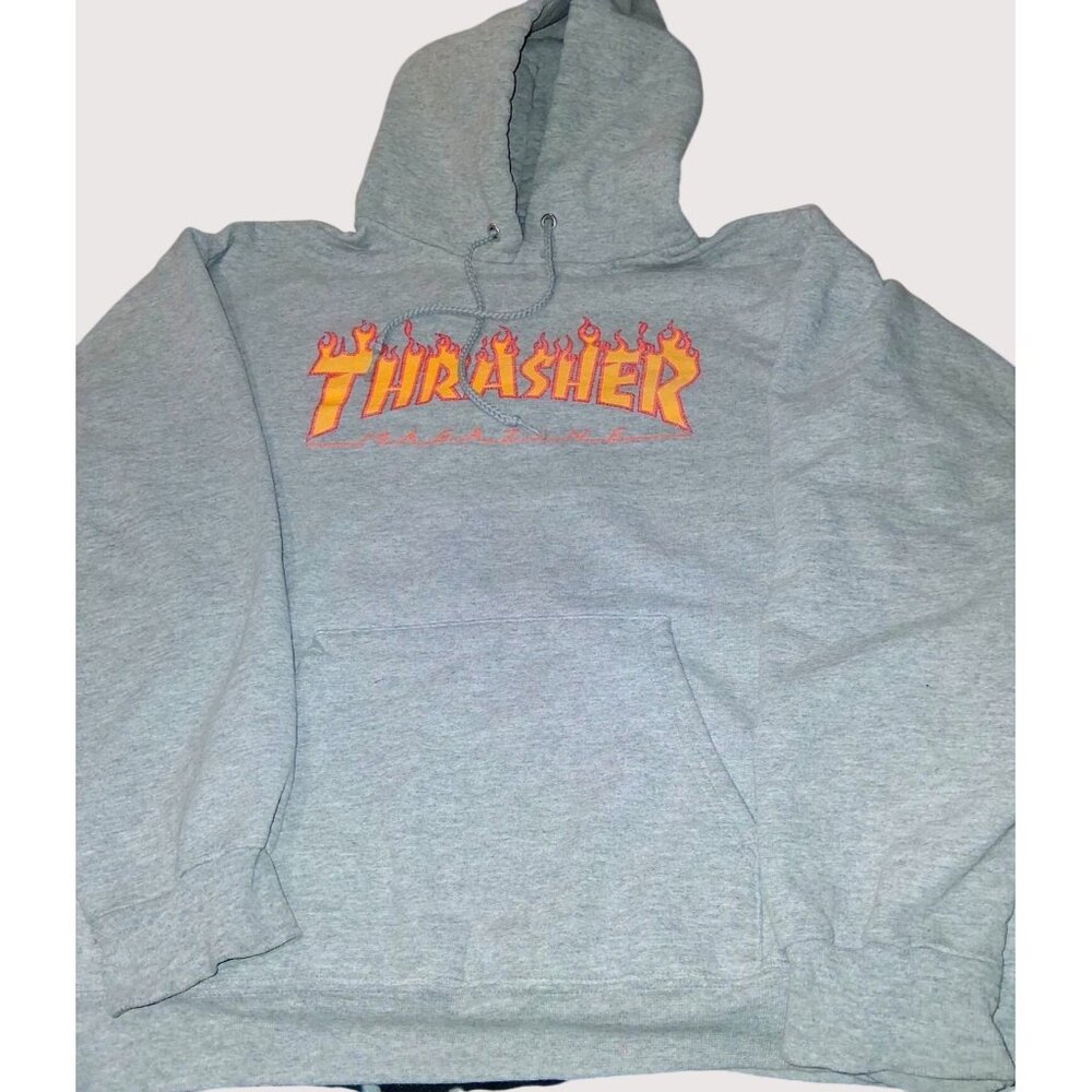 Vintage Thrasher Magazine Gray Heavyweight Pullover Hoodie With Flame Logo Size